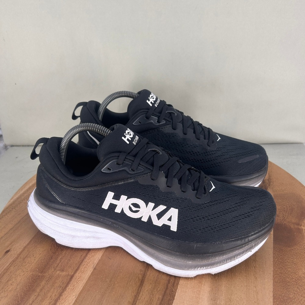 Hoka Bondi 8 Womens Running Shoes Black White 1127952 BWHT Size 10B